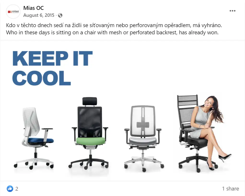 an ad for office chairs with the message keep it cool.